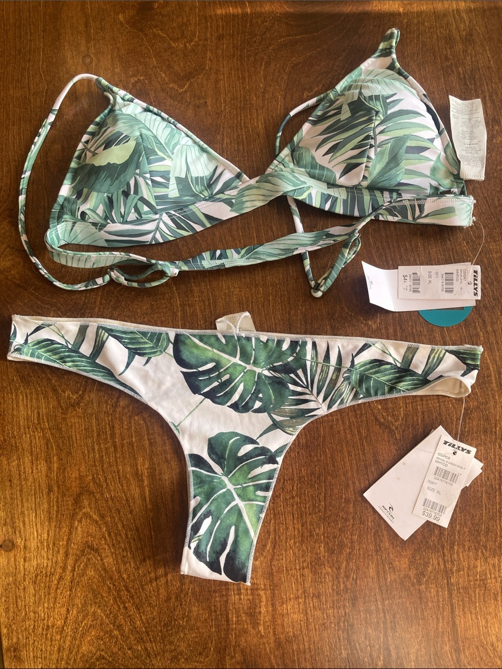 Rip Curl Green Tropical Leaf Bikini Set - Triangle Top & Cheeky Bottom